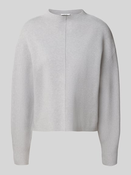 Produktfoto, hellgrauer Strickpullunder Modell 'Punus' mit Mock Neck von OPUS, unifarben, hochgeschlossen, ärmellos, abgerundeter Rumpfabschluss