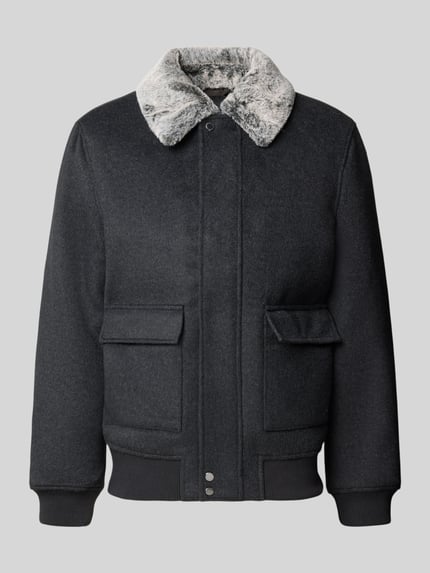 Christian Berg Men Regular Fit Wolljacke aus Woll-Mix mit Kunstfellkragen Anthrazit Melange 1