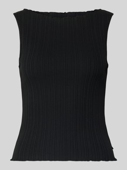 Produktfoto, schwarzes Slim Fit Top mit Strukturmuster von Scotch & Soda, ärmellos, elastischer Baumwoll-Mix, Rundhalsausschnitt