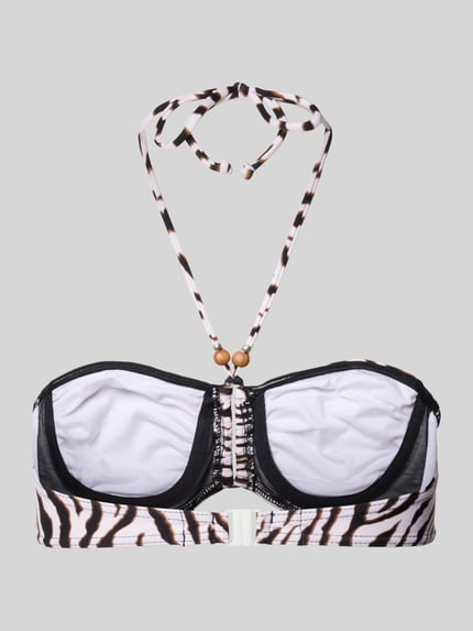 Produktfoto, Neckholder-Bikini-Oberteil Modell 'FADIO WILDJUNGLE' von Banana Moon im Allover-Look, Material-Mix mit Stretch-Anteil, Bandeau-Form, körpernahe Passform