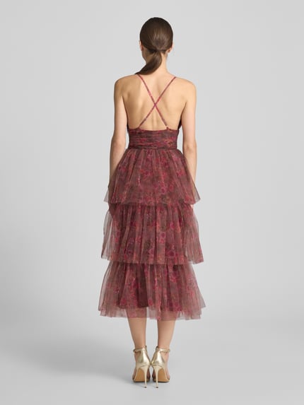 Lace & Beads Knielanges Cocktailkleid mit Volants Bordeaux 5