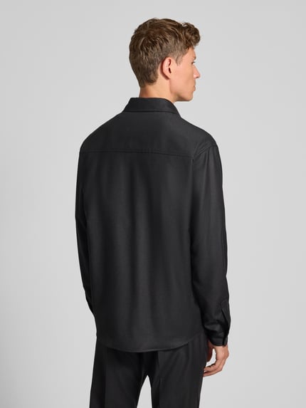 Cruna Regular fit overshirt van scheerwol met klepzakken Zwart - 5