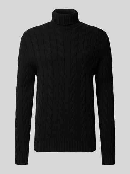 Christian Berg Men Slim Fit Strickpullover mit Zopfmuster Black 1