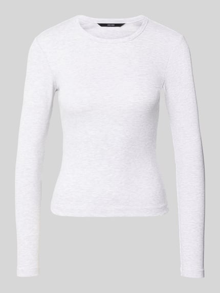 Produktfoto, weißes Slim Fit Langarmshirt aus Baumwoll-Mix Modell 'CHLOE' von VERO MODA, Damen Langarmshirt, glatte Textur, schlichte Optik