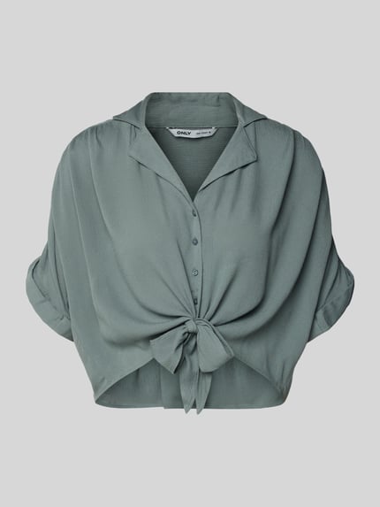 Produktfoto, Regular Fit Hemdbluse aus reiner Viskose Modell 'PAULA' von Only, unifarbene grüne Webware, Resortkragen, kurzarm, Knopfleiste