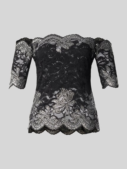 skinny fit blousetop van kant Shop The Look MANNEQUINE