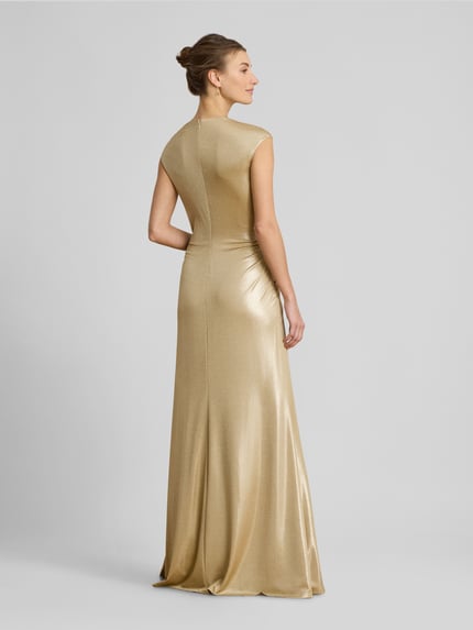 Lauren Ralph Lauren Abendkleid mit tiefem V-Ausschnitt und Knoten-Detail Gold 5