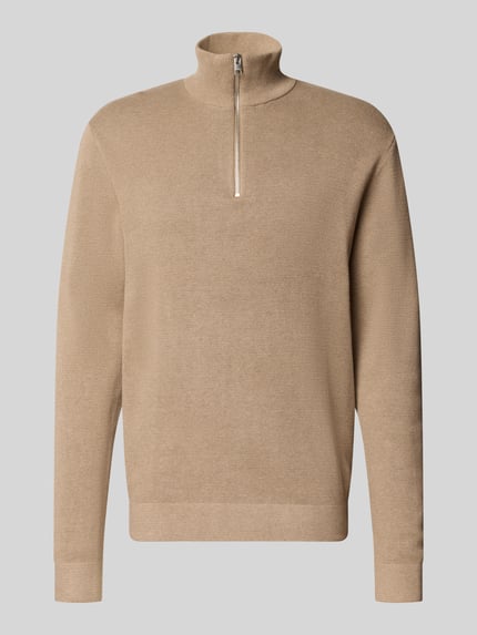 JACK & JONES Slim Fit Strickpullover aus reiner Baumwolle Modell 'MILANO' Beige 1