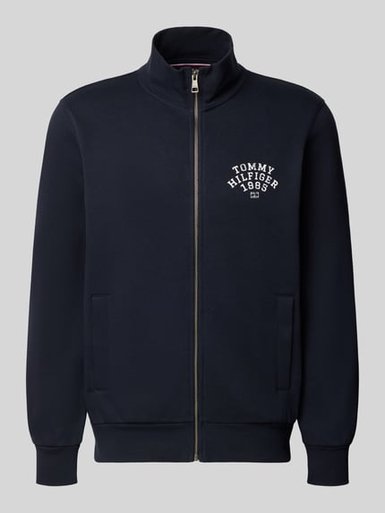 Produktfoto, Regular Fit Sweatjacke aus Baumwoll-Mix von Tommy Hilfiger, Optik: Unifarben, Stehkragen, Reißverschluss, Label-Print, Sweat.