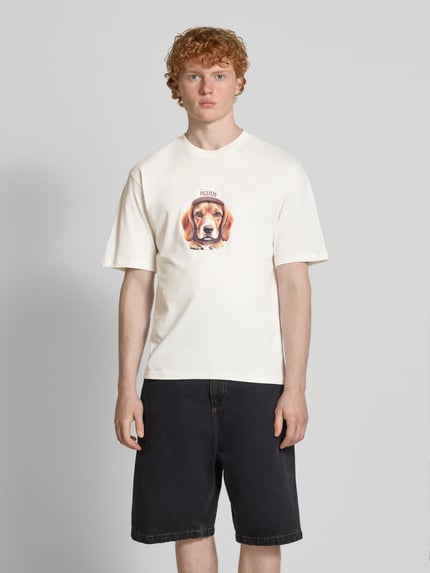 REVIEW T-shirt z nadrukiem z logo Złamany biały 4