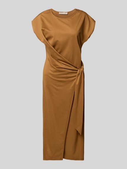 Productfoto, Midikleid in Wickel-Optik van Rinascimento, katoen-modal-mix, getailleerde fit, ronde hals, korte mouwen, bruin, zachte textuur