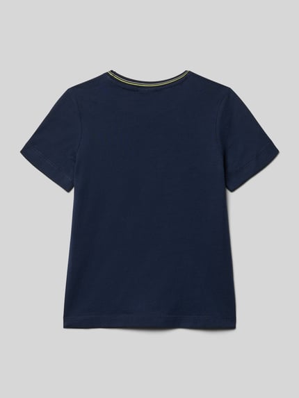 Produktfoto, Regular Fit T-Shirt aus reiner Baumwolle von s.Oliver RED LABEL in Dunkelblau, unifarben, kurzarm, Jersey, Rückseite sichtbar