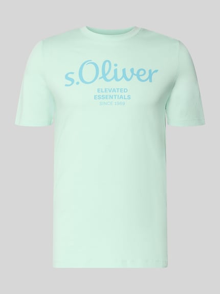 Productfoto, Regular Fit T-Shirt aus reiner Baumwolle van s.Oliver RED LABEL, mintgroen, uni, kort mouw, ronde hals, label print, jersey, katoen.