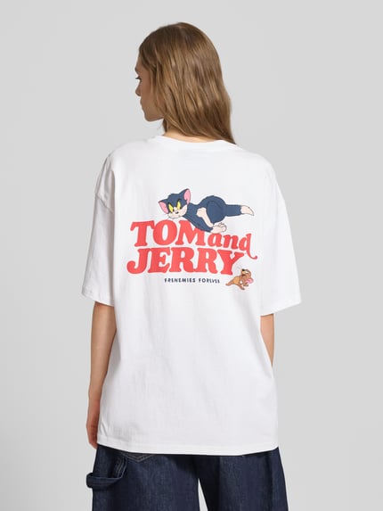 REVIEW T-shirt typu oversized z nadrukiem z motywem Biały 5