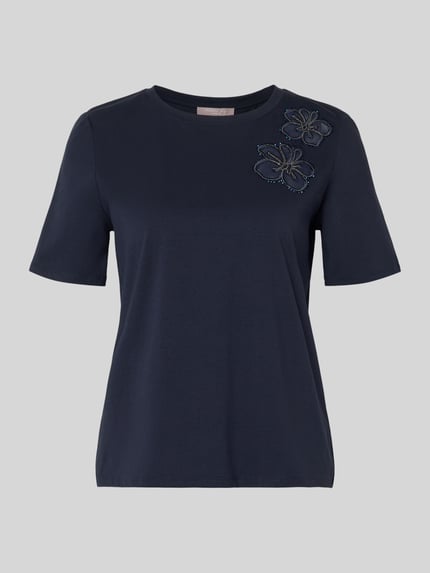 Produktfoto, T-shirt met florale applicaties en ronde hals van Christian Berg Woman Selection, mix van katoen en elastaan, regular fit, ruglengte maat 36: 55 cm