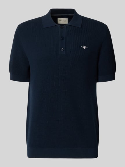 Produktfoto, Regular Fit Poloshirt mit Label-Stitching von Gant in Dunkelblau aus reiner Baumwolle mit Polokragen, Rückenlänge 68 cm in Größe M