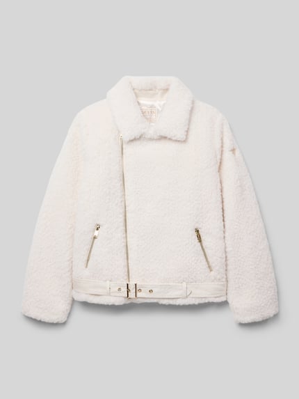 GUESS Regular fit jack met imitatiebont Ecru - 1