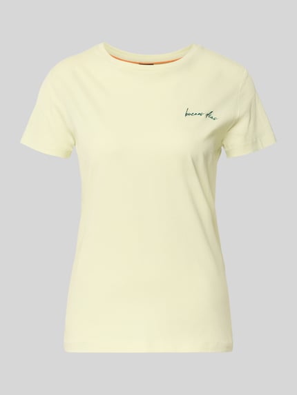 Productfoto, Regular Fit T-Shirt uit pure katoen model 'C-Elove_4' van BOSS Orange, effen crème, labelschrift, ronde hals, korte mouw, jerseystructuur