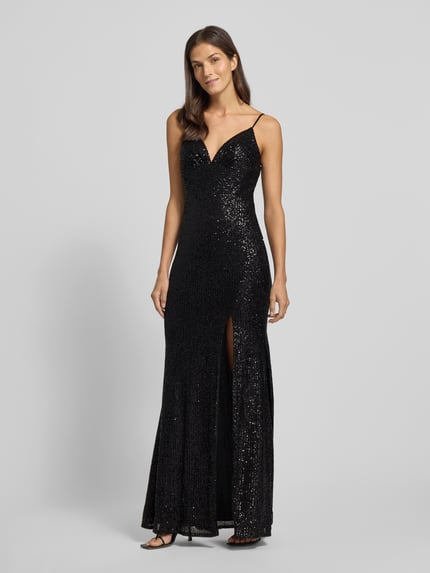 LUXUAR FASHION Abendkleid mit Pailletten und Gehschlitz Black 1