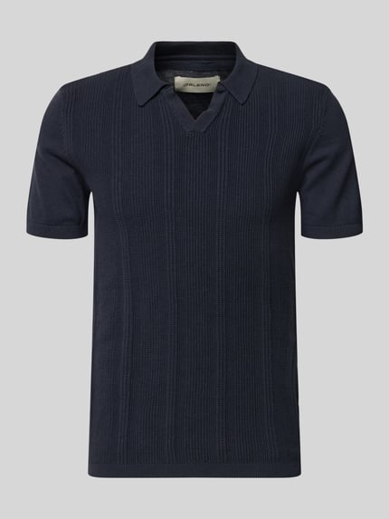 Produktfoto, Slim Fit Poloshirt in Strick-Optik Modell 'Baron' von Blend, reine Baumwolle, Herren, Polokragen, dunkelblau, feine Struktur