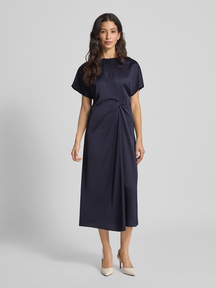 COMMA Midi-jurk van viscosemix met knoopdetail Marineblauw - 4