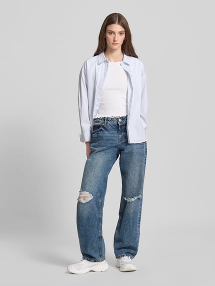 REVIEW Straight Leg Jeans im Destroyed-Look Blau 1