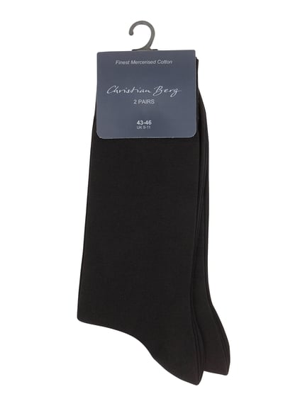 Produktfoto, Socken mit Label-Print im 2er-Pack von Christian Berg Men aus Baumwoll-Mix, schwarz mit geripptem Abschluss und körpernahem Schnitt
