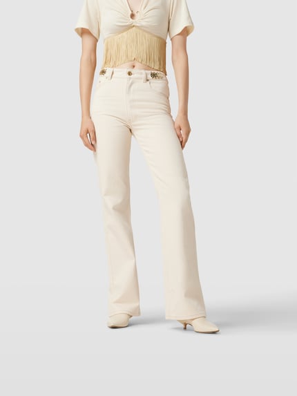Rabanne Jeans o rozkloszowanym kroju z ozdobnymi aplikacjami Beżowy 4