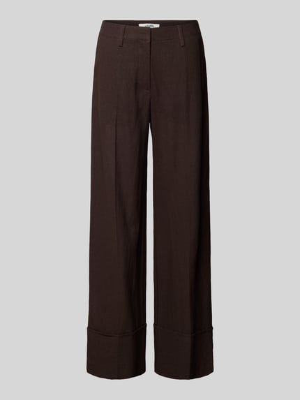 Produktfoto, Hose aus Leinen-Viskose-Mix Modell 'Ottavie' von mbyM in Dunkelbraun mit Bügelfalten und Wide Leg, Damen, Bundweite 39 cm, Innenbeinlänge 81 cm, Größe S, glatte Stoffstruktur