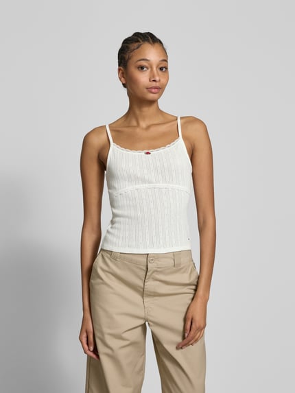 Tommy Jeans Top in gebreide look, model 'POINTELLE' Ecru - 4