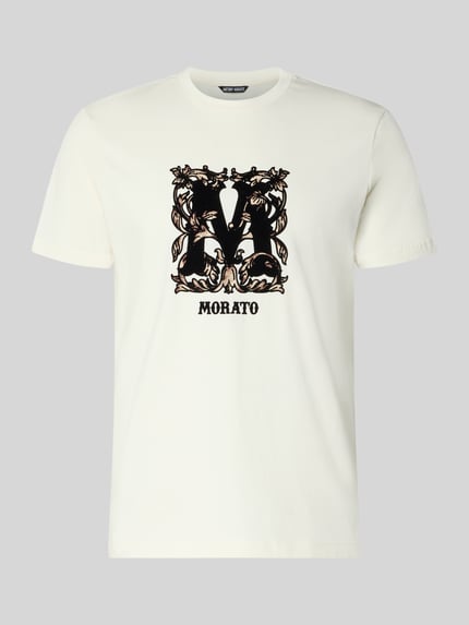 Produktfoto, Regular Fit T-Shirt aus reiner Baumwolle von Antony Morato in Weiß, Label-Print vorn, Rundhalsausschnitt, glatte Struktur