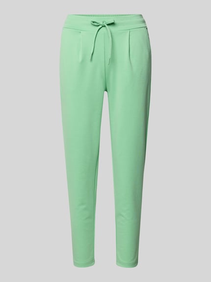 Produktfoto, hellgrüne Hose mit elastischem Bund, Schnürung und Slim Fit, Material-Mix mit Viskose, Modell 'KATE' von ICHI