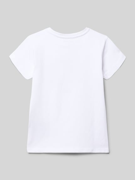 Productfoto, wit T-shirt met ronde hals en omkeerbare pailletten van Blue Seven, rechte fit, puur katoen, ruglengte maat 116: 44 cm