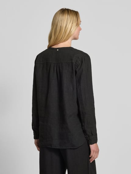 MOS MOSH Regular fit linnen blouse met tuniekkraag, model 'Danna' Zwart - 5