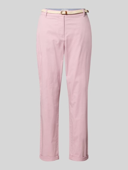 Produktfoto, Casual Fit Chino mit Baumwoll-Anteil von Christian Berg Woman in Rosa mit Gürtel, Knopf-Reißverschluss, verkürzt, glatte Struktur