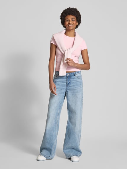 LeGer T-Shirt mit geripptem Rundhalsausschnitt Modell 'Franka' Pink 1