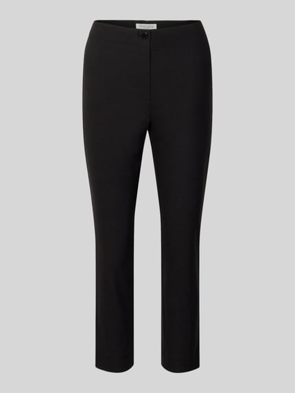 Produktfoto, Slim Fit Stoffhose in verkürzter Passform Modell 'Benga' von Christian Berg Woman aus schwarzem Baumwoll-Mix, Knopf-Reißverschluss, glatte Struktur