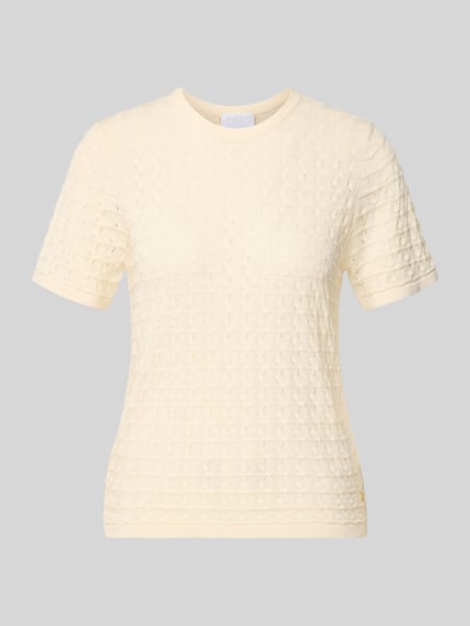 Produktfoto, Strickshirt aus Viskose-Mix mit Rundhalsausschnitt von Jake*s Collection, kremowy kolor, krój regular fit, wzór strukturalny