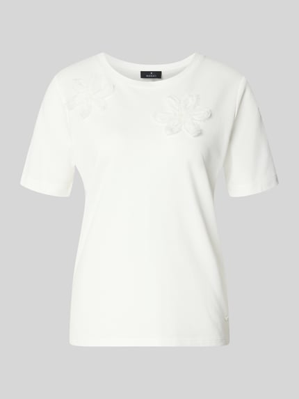 Produktfoto, Regular Fit T-shirt met floralem siergarnering van monari, mix van katoen en modal, dames, ronde hals, ruglengte maat 36: 59 cm, wit