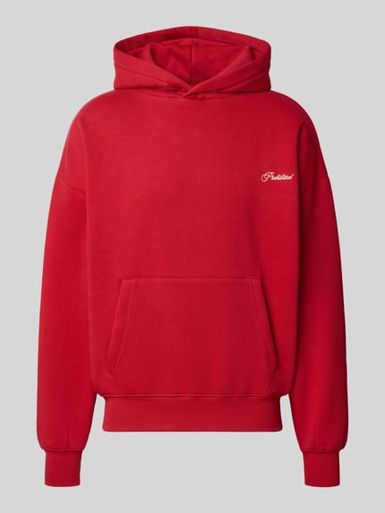Produktfoto, Relaxed Fit Hoodie aus Baumwoll-Mix mit Label-Stitching von PROHIBITED, kräftiges Rot, Känguru-Tasche, elastische Abschlüsse
