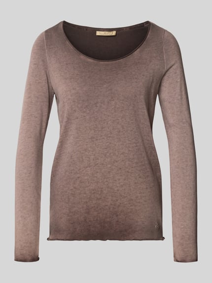 Produktfoto, Regular Fit Langarmshirt aus Baumwoll-Mix von Smith and Soul in Braun mit Kräuselsäumen, Rundhalsausschnitt, Damen, glatte Textur