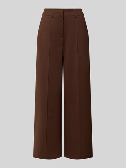 Produktfoto, Wide Fit Hose mit Viskose-Anteil Modell 'Kate' von ICHI in Braun, Ziernähte, Gesäßtaschen, elastischer Material-Mix, neutraler Hintergrund