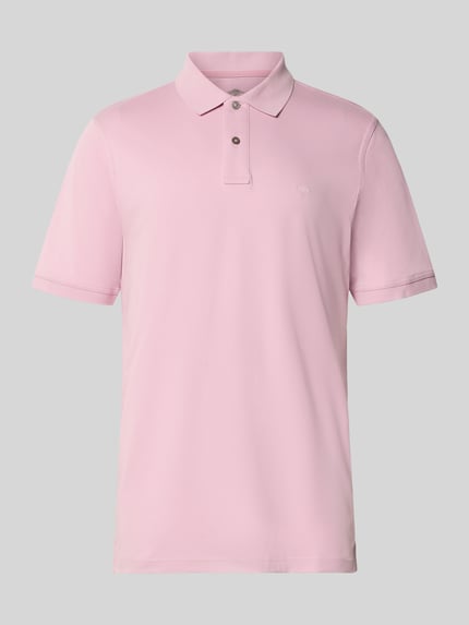 Produktfoto, Regular Fit Poloshirt mit Logo-Stitching von Fynch-Hatton in Rosa, reine Baumwolle, Polokragen, kurze Knopfleiste, glatte Textur