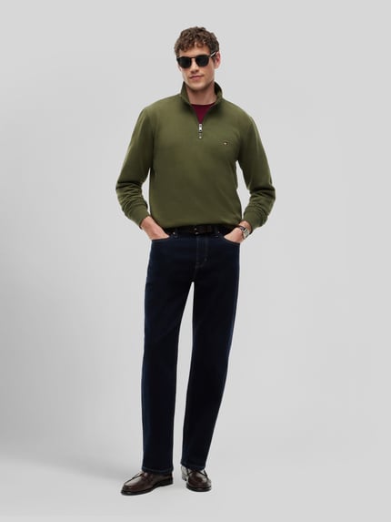 Tommy Hilfiger Regular Fit Troyer aus Baumwoll-Mix  Oliv 1