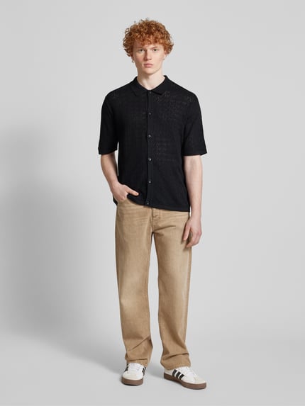 JACK & JONES Regular fit vrijetijdsoverhemd met polokraag, model 'TYLER' Zwart - 1