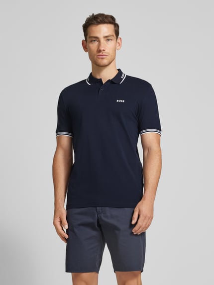 BOSS Green Slim fit poloshirt met labelprint, model 'Paul' Marineblauw - 4