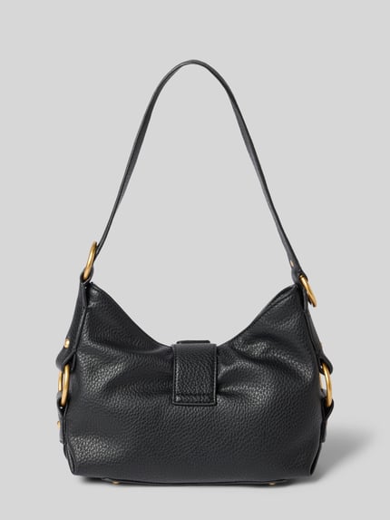 Produktfoto, Schultertasche in Leder-Optik Modell 'CAMDEN' von GUESS in Schwarz mit Strukturmuster, metallic Label, breiter Schulterriemen, 23x19x9 cm, Magnet- und Reißverschluss, Innenfach