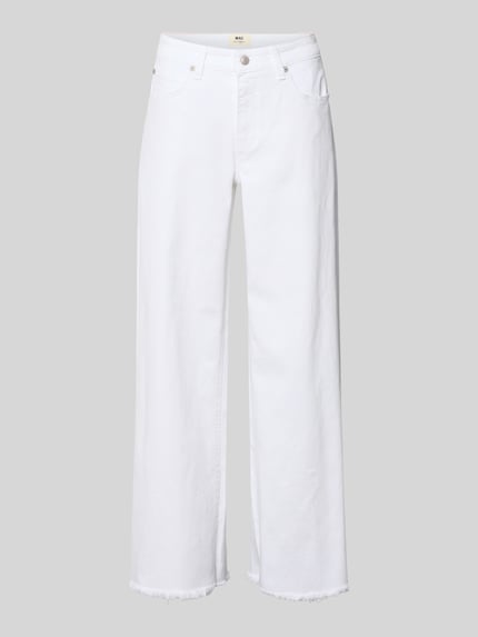 Produktfoto, Jeans mit Fransen Modell 'Nevada' van MAC, wit, wide leg, katoenmix met stretch, franjezoom, bandwijdte 40 cm, binnenbeenlengte 79 cm