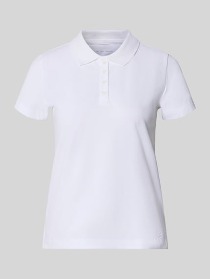 Produktfoto, weißes Regular Fit Poloshirt aus reiner Baumwolle von Tom Tailor, glatte Textur, klassische Form, Damen Poloshirt von Tom Tailor