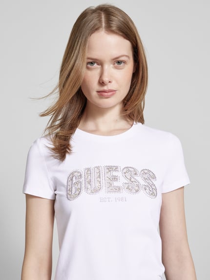GUESS T-shirt z wyhaftowanym logo Jasnoniebieski 3